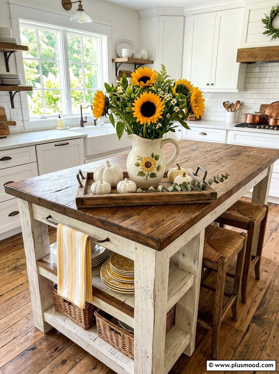 White Ceramic Pitcher with Sunflowers - 25 summer to fall centerpiece ideas
