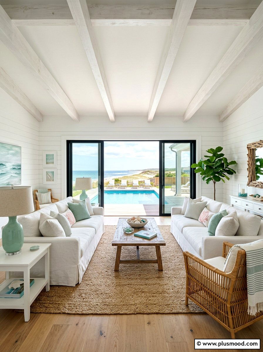 White Coastal Pool House Living Room - 25 summer pool house decor ideas