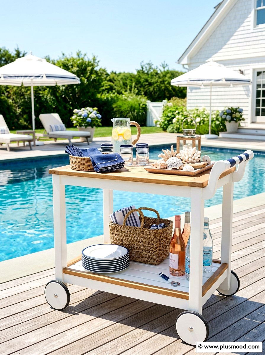 White Coastal Serving Cart - 25 summer patio bar cart ideas