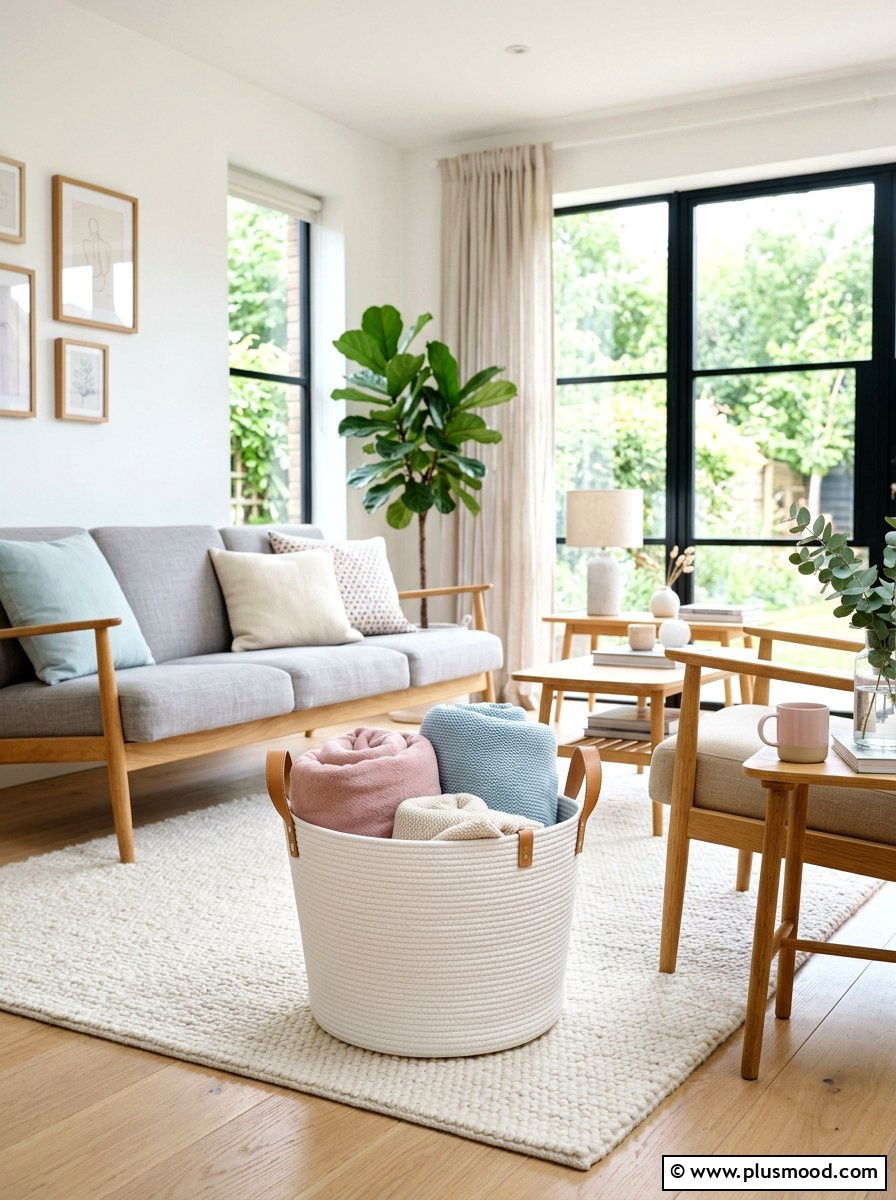 White Cotton Rope Basket - 25 summer blanket basket ideas for living room
