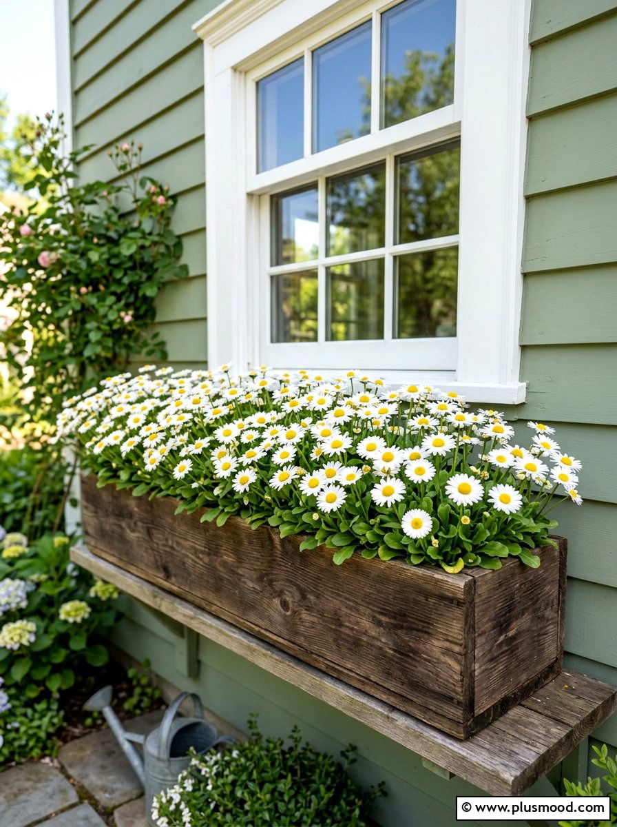 White Daisy Flower Box - 25 summer front door planter ideas