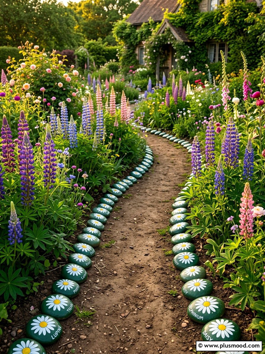 White Daisy Rock - 25 painted rock ideas for pathway markers
