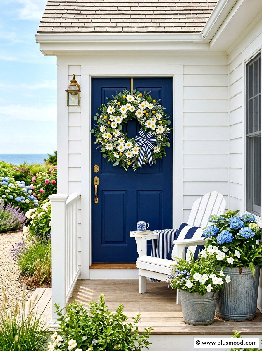 White Daisy Summer Door Wreath - 25 summer door decor ideas for summer