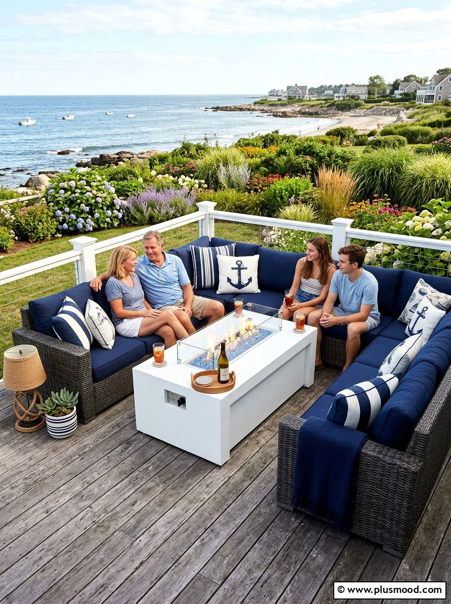 White Fire Table Coastal Style - 25 small backyard ideas with fire table