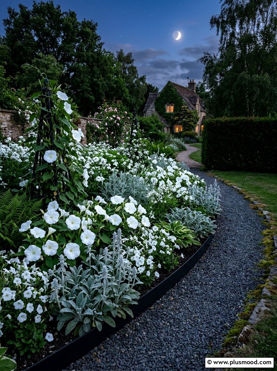 White Flower Moon Garden Border - 25 summer flower bed border ideas