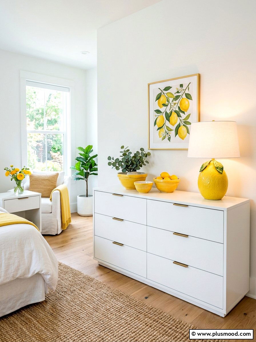 White Furniture Citrus - 25 summer lemon bedroom decor ideas