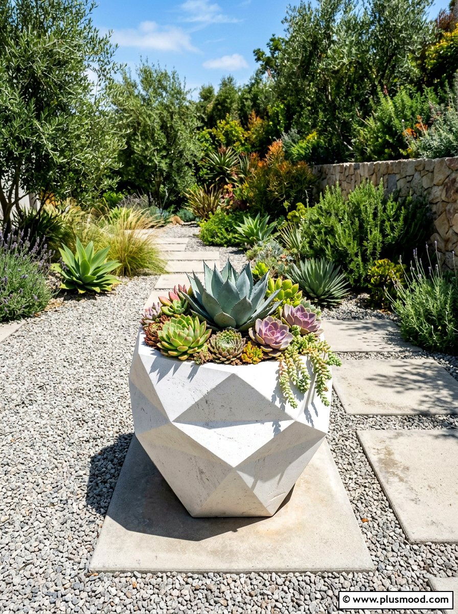 White Geometric Stone Pot - 25 summer modern planter ideas