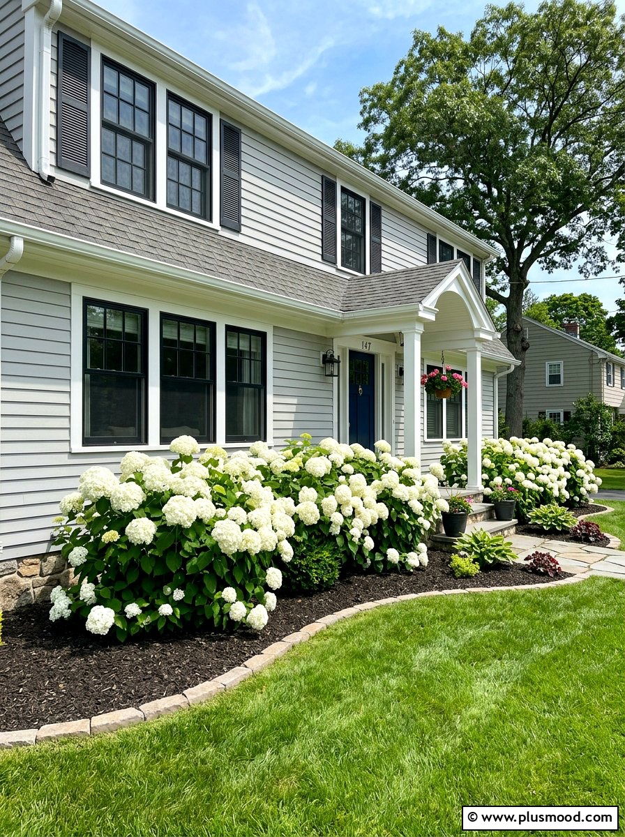White Hydrangea Landscaping - 25 summer neutral curb appeal ideas
