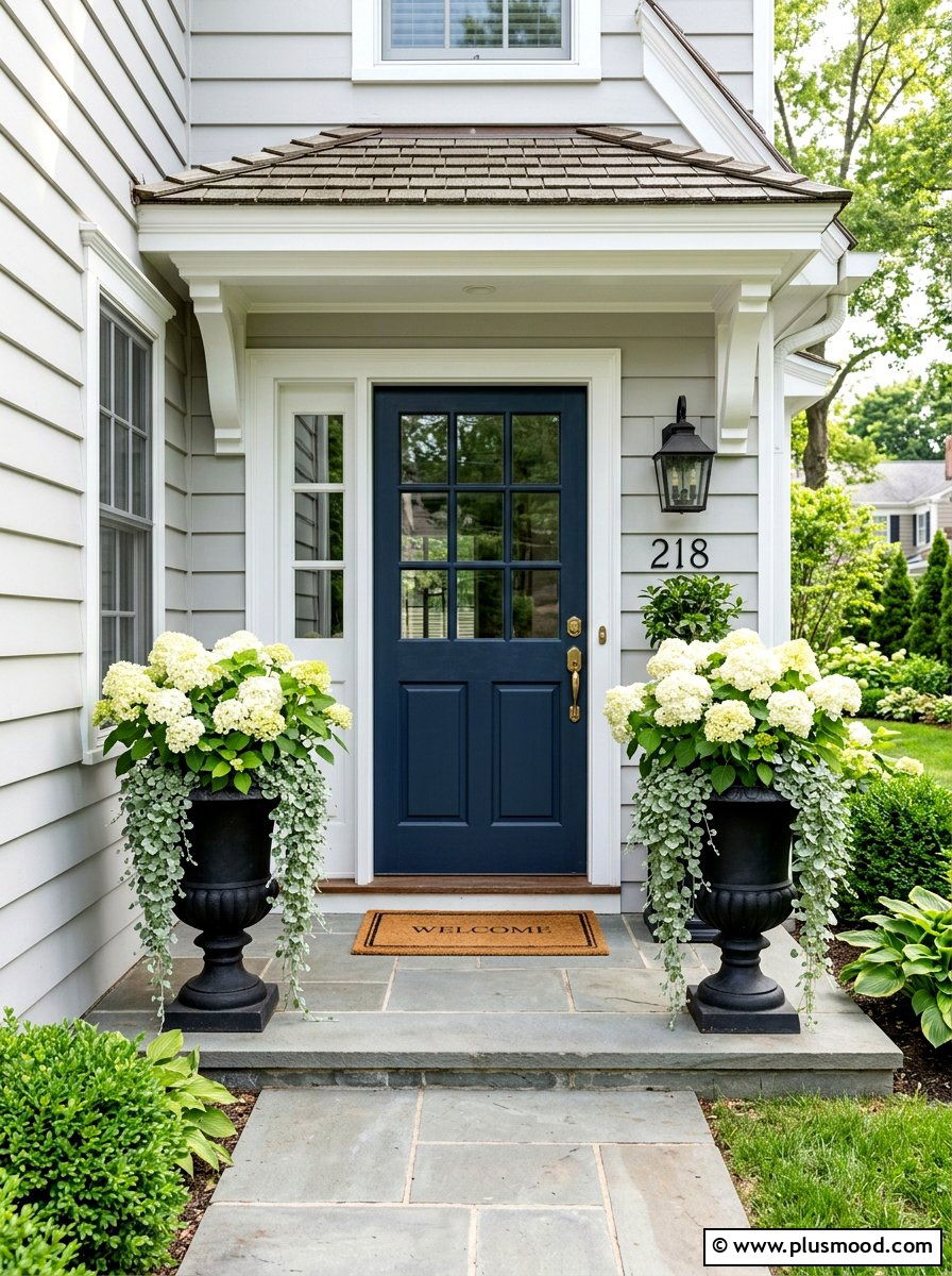 White Hydrangea Planters - 25 late summer front porch ideas