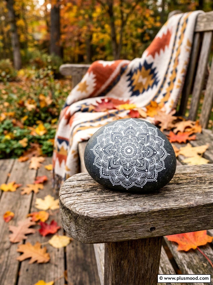 White Ink Mandala - 25 painted rock ideas with mandala