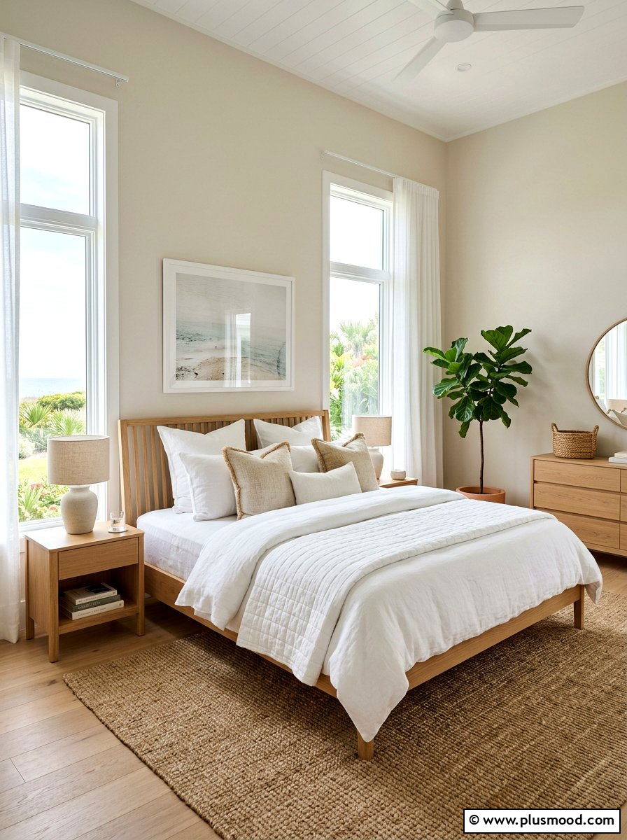 White Linen Bedding - 25 summer beachy bedroom ideas