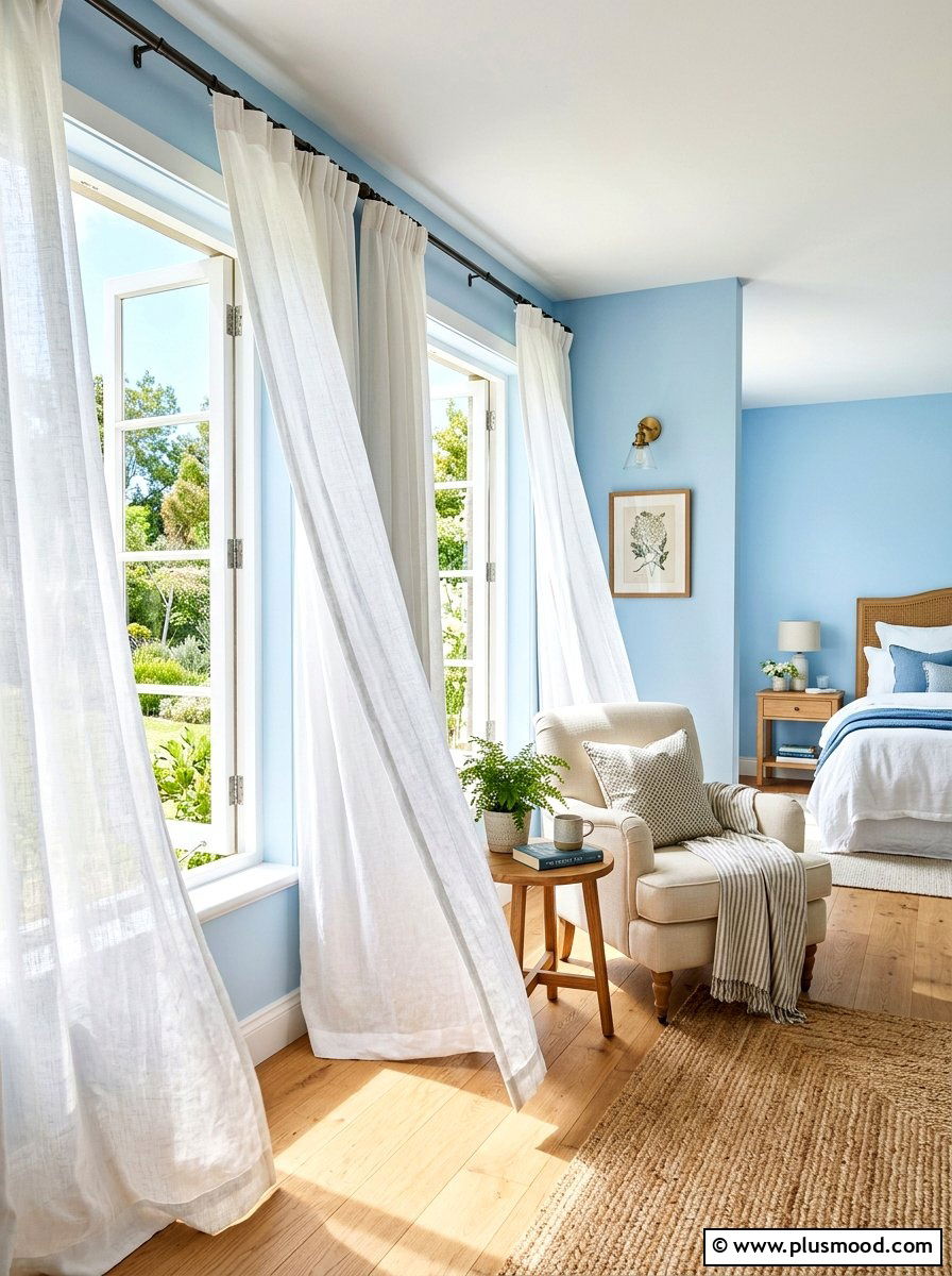 White Linen Curtains - 25 beachy summer bedroom ideas