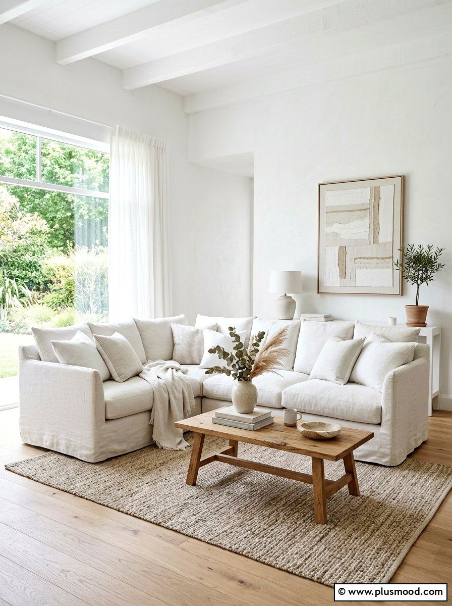 White Linen Living Room - 25 summer minimalist summer decor ideas