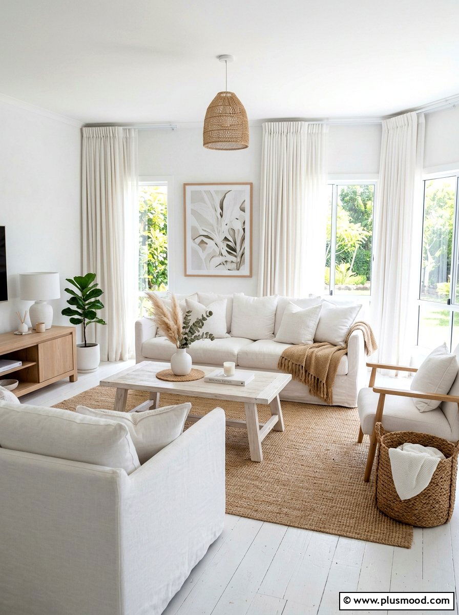White Linen Living Room - 25 summer refreshing living room ideas