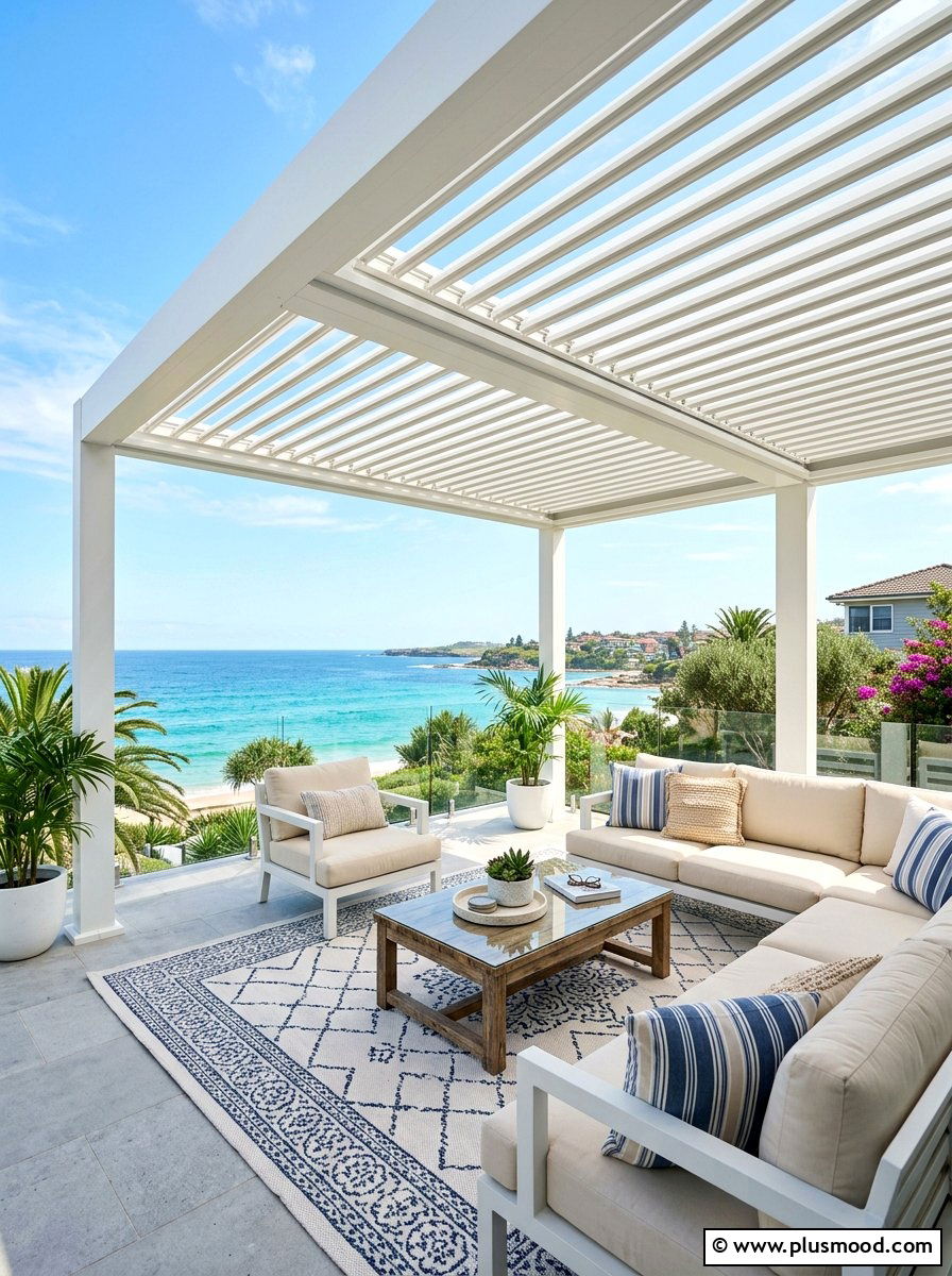 White Louvered Pergola - 25 summer backyard pergola ideas