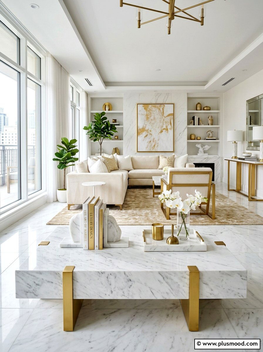 White Marble Accessory - 25 summer shelf styling ideas for living room