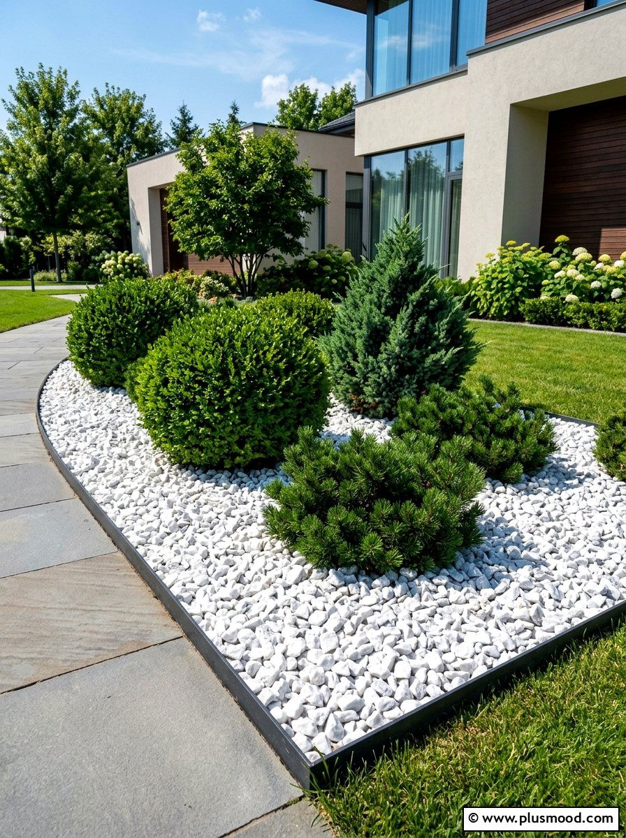 White Marble Chip Bed - 25 summer rock landscaping ideas