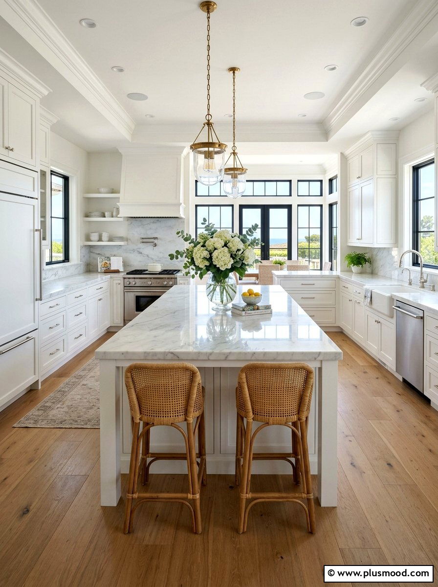 White Marble Kitchen Counters - 25 summer coastal kitchen ideas
