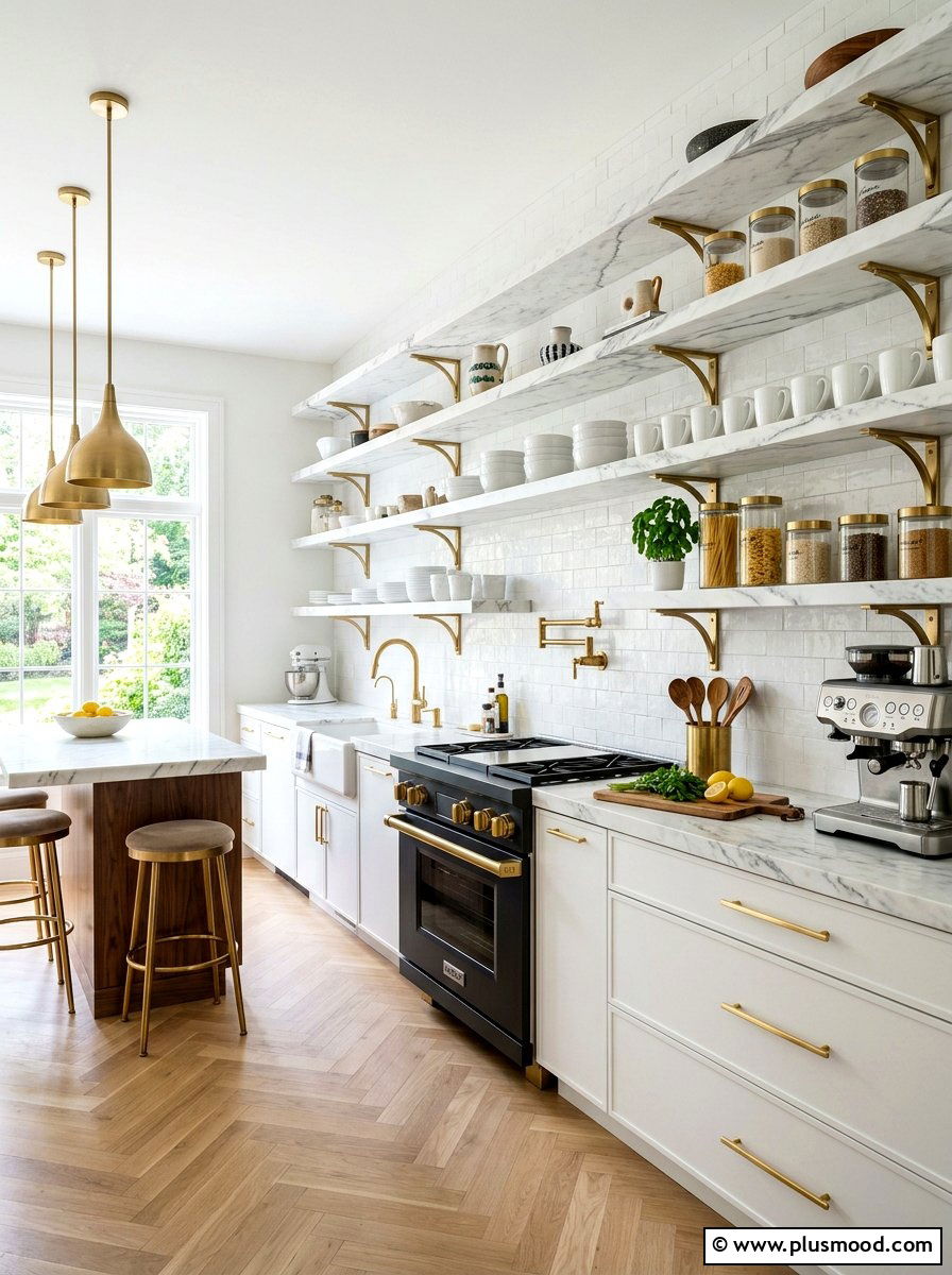 White Marble Kitchen Open Shelves - 25 summer open shelf summer kitchen ideas