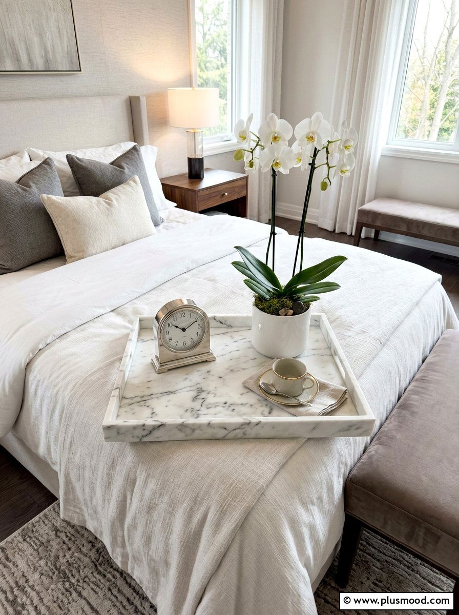 White Marble Tray - 25 summer bedroom tray decor ideas