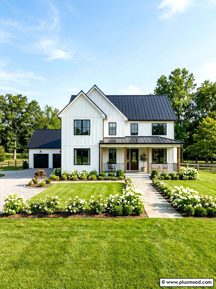 White Modern Farmhouse Exterior - 25 summer neutral curb appeal ideas