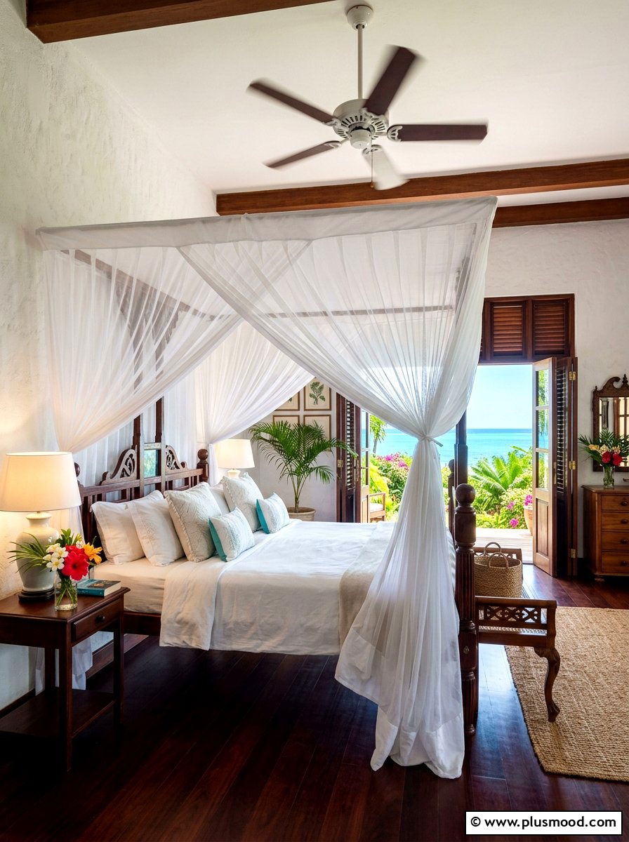 White Mosquito Net - 25 summer tropical bedroom ideas