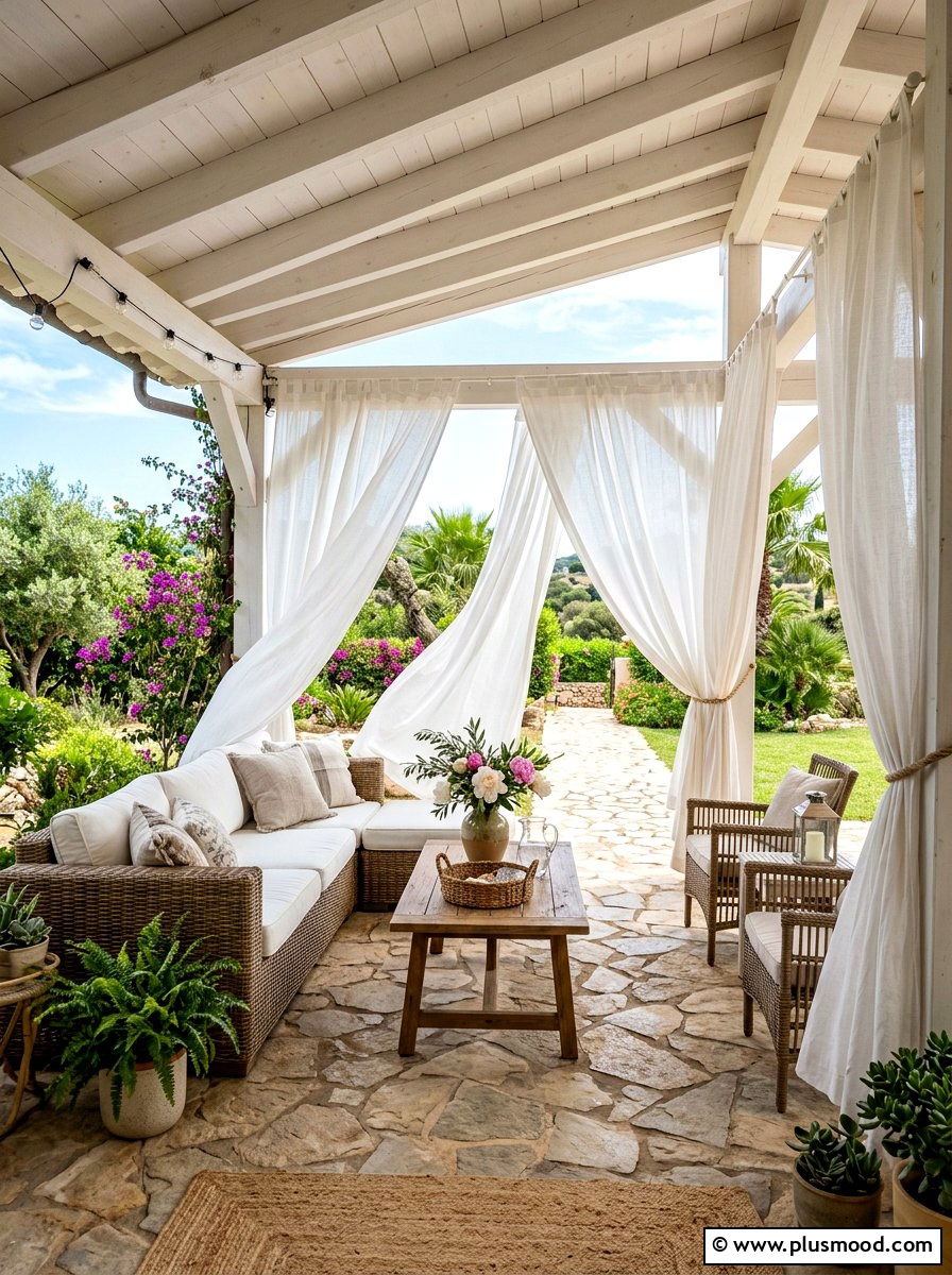 White Outdoor Curtains - 25 easy summer patio decorating ideas
