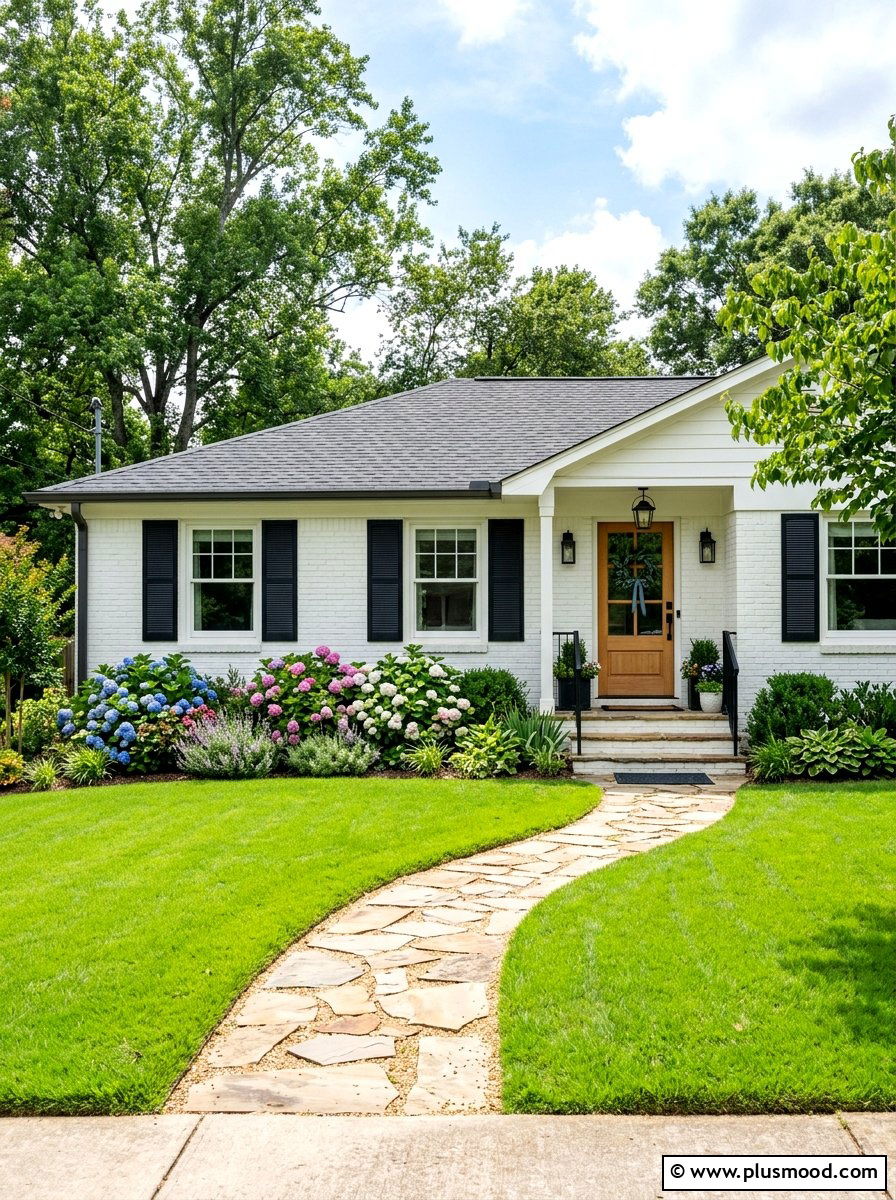 White Painted Brick - 25 summer ranch house curb appeal ideas