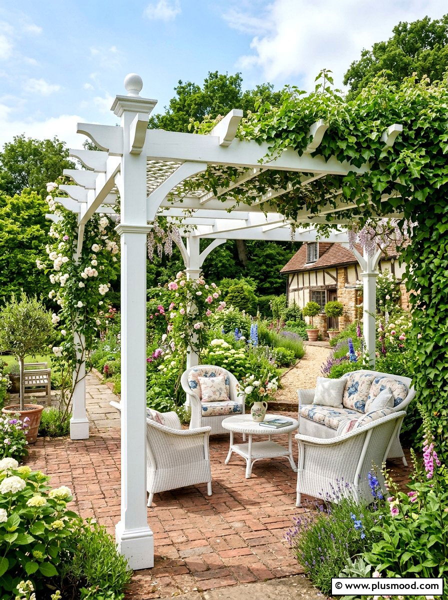 White Painted Pergola - 25 small backyard ideas with pergola