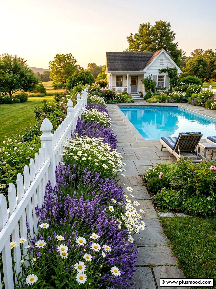 White Picket Fence - 25 pool landscaping ideas with fence