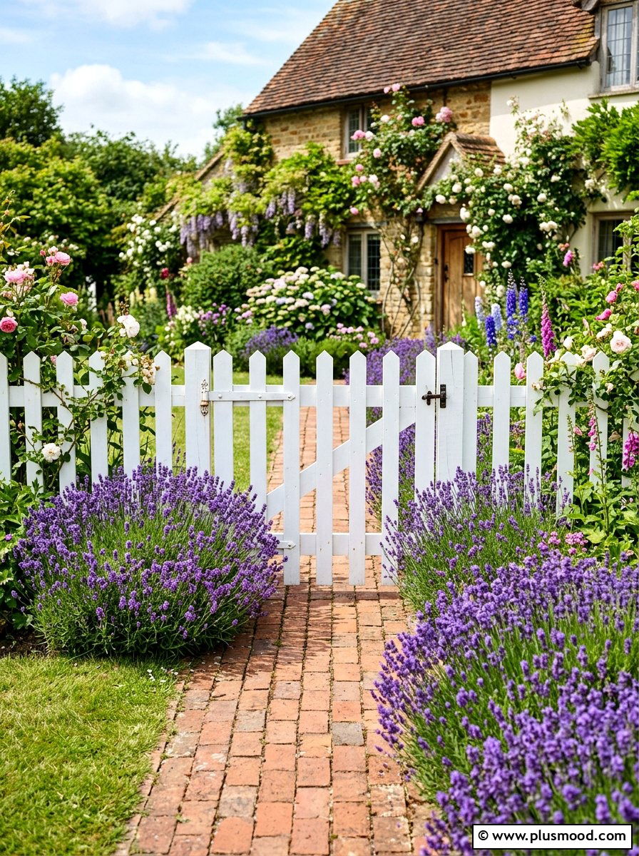 White Picket Garden Gate Lavender - 25 outdoor garden decor ideas with wooden gate