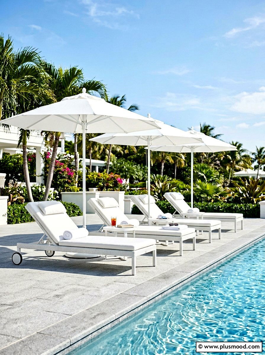 White Pool Furniture - 25 summer pool lounge area ideas