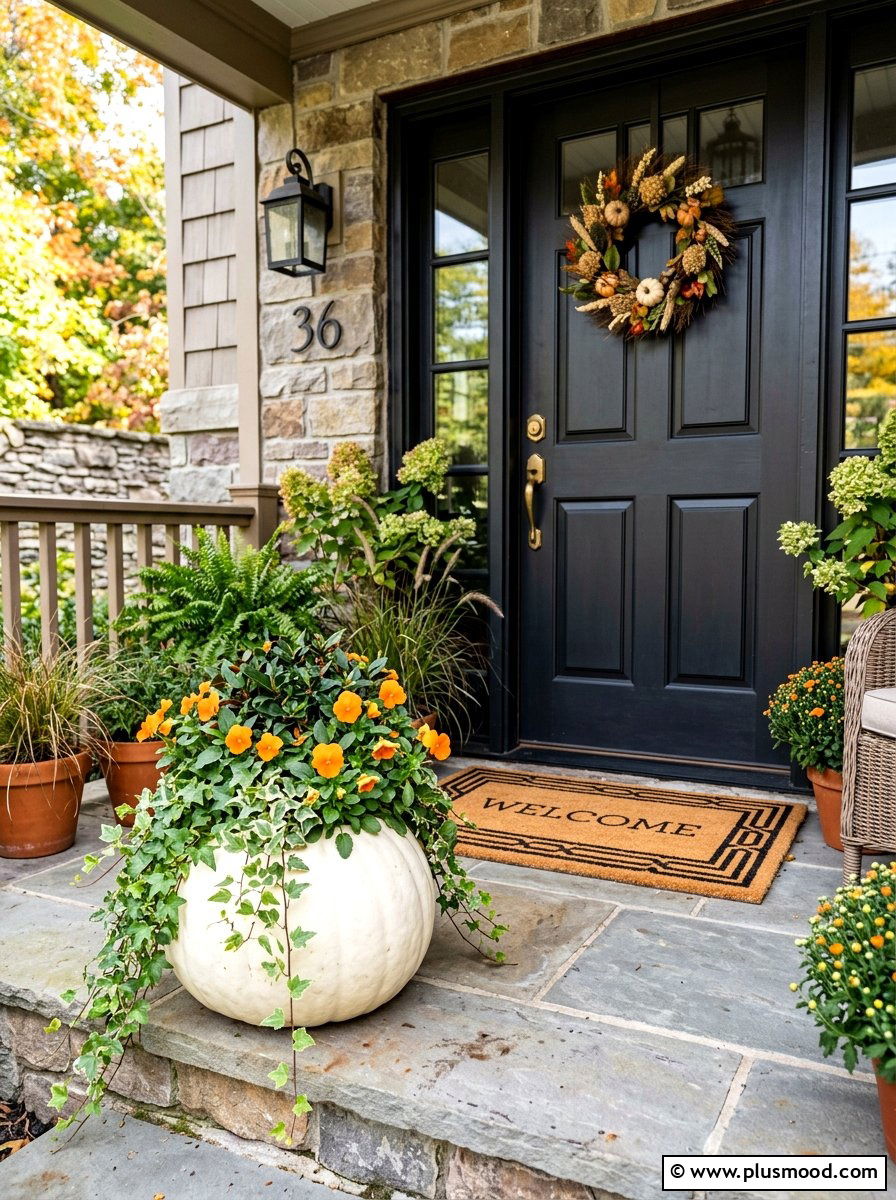 White Pumpkin Planter - 25 end of summer planter refresh ideas