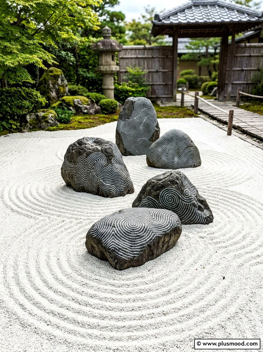 White Sand Ripple Pattern - 25 painted rock ideas for zen garden