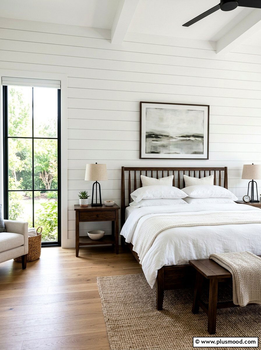White Shiplap Bedroom Wall - 25 summer rustic decor ideas