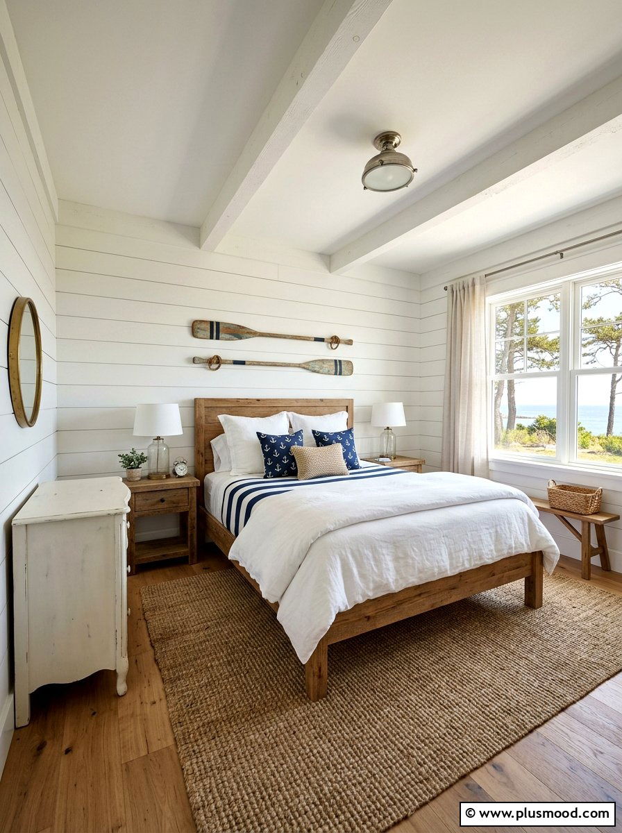 White Shiplap Farmhouse Bedroom - 25 summer coastal farmhouse bedroom ideas
