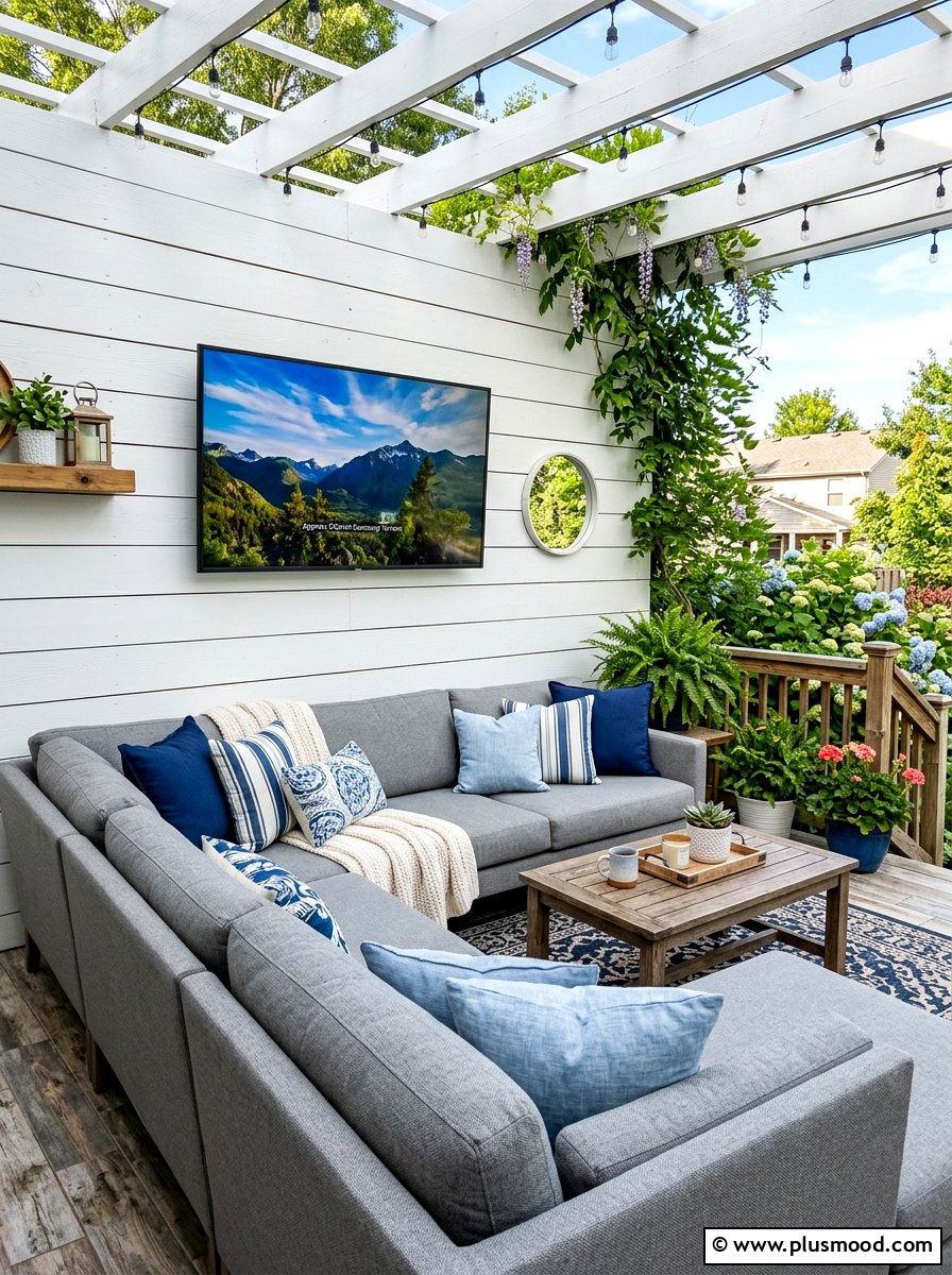 White Shiplap Patio Wall - 25 summer coastal patio ideas