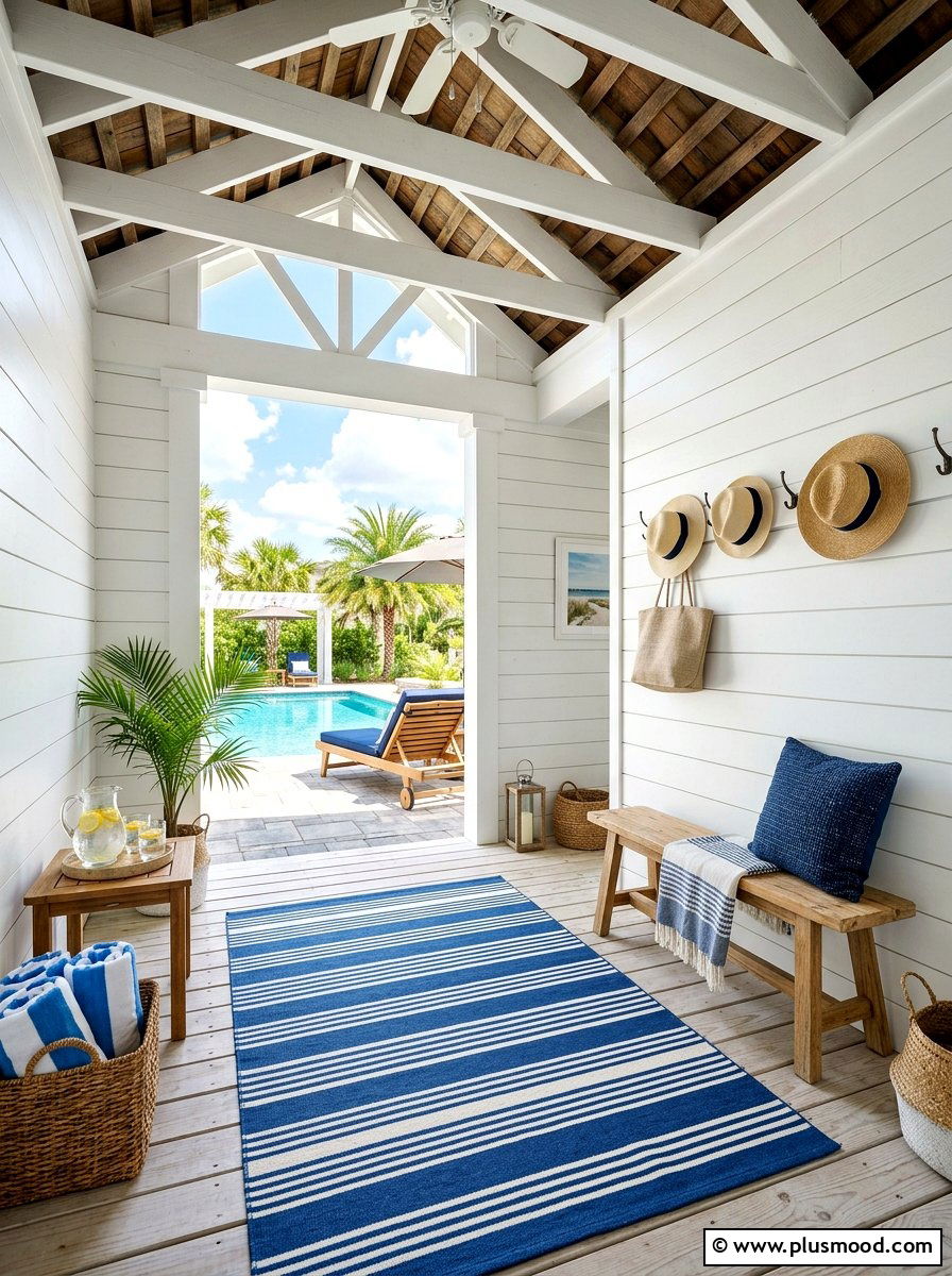 White Shiplap Pool Cabana - 25 summer farmhouse pool area ideas