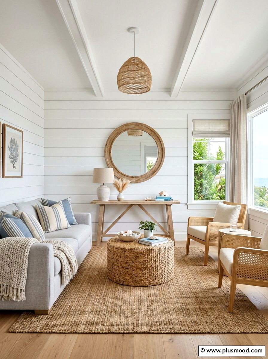 White Shiplap Walls - 25 coastal summer living room ideas
