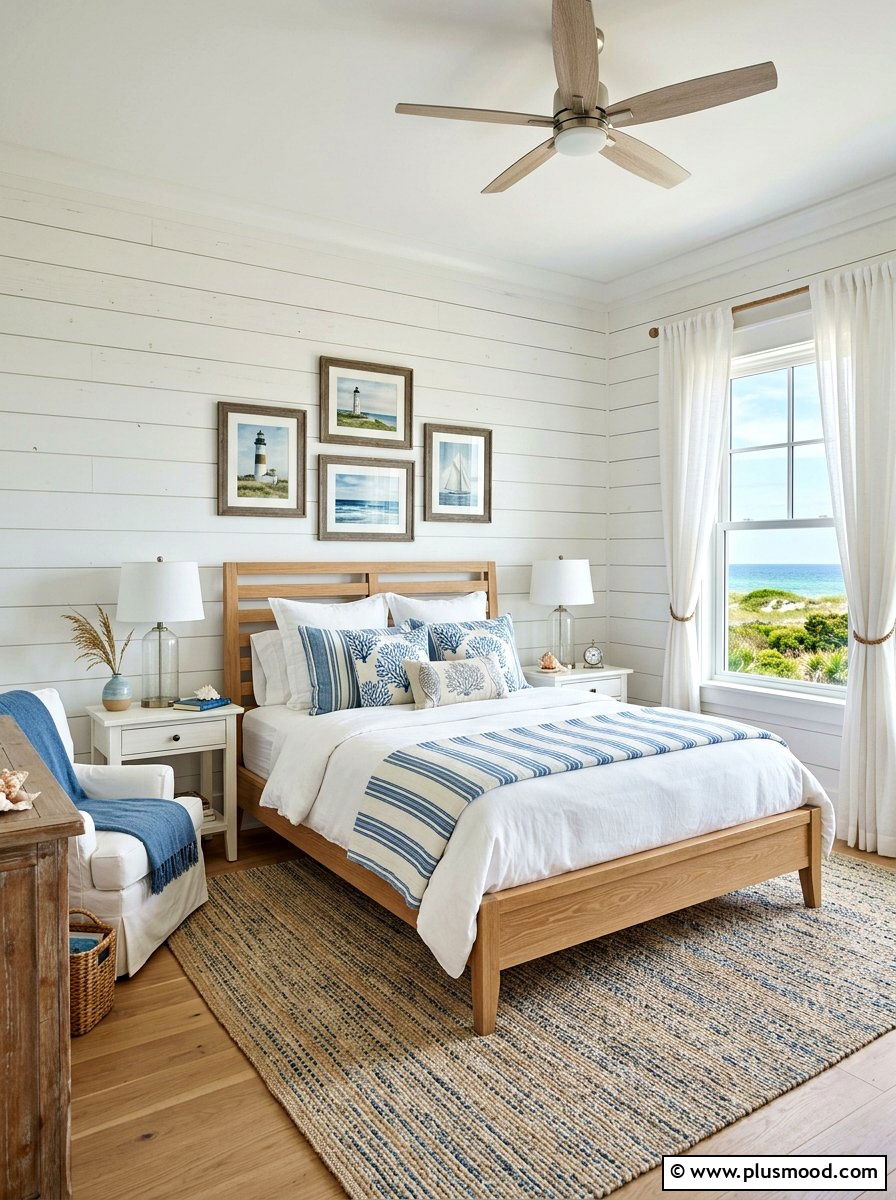 White Shiplap Walls - 25 beachy summer bedroom ideas