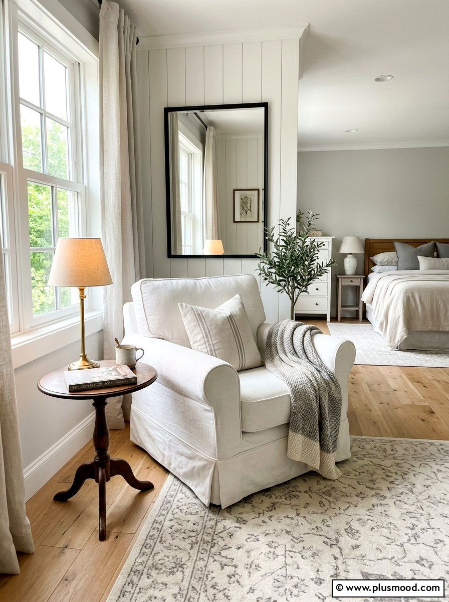 White Slipcovered Armchair - 25 summer room refresh ideas for bedroom