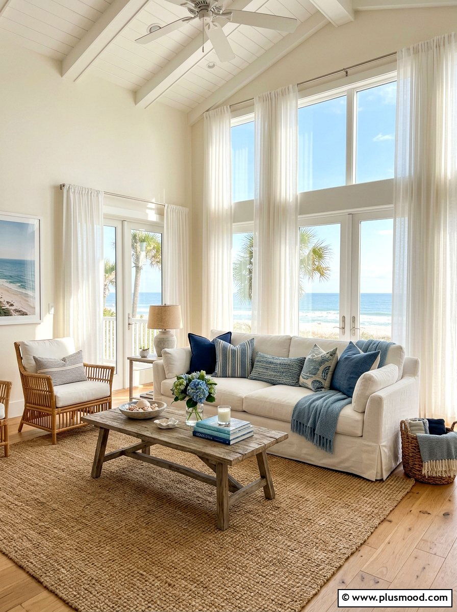 White Slipcovered Coastal Sofa - 25 summer coastal decor ideas