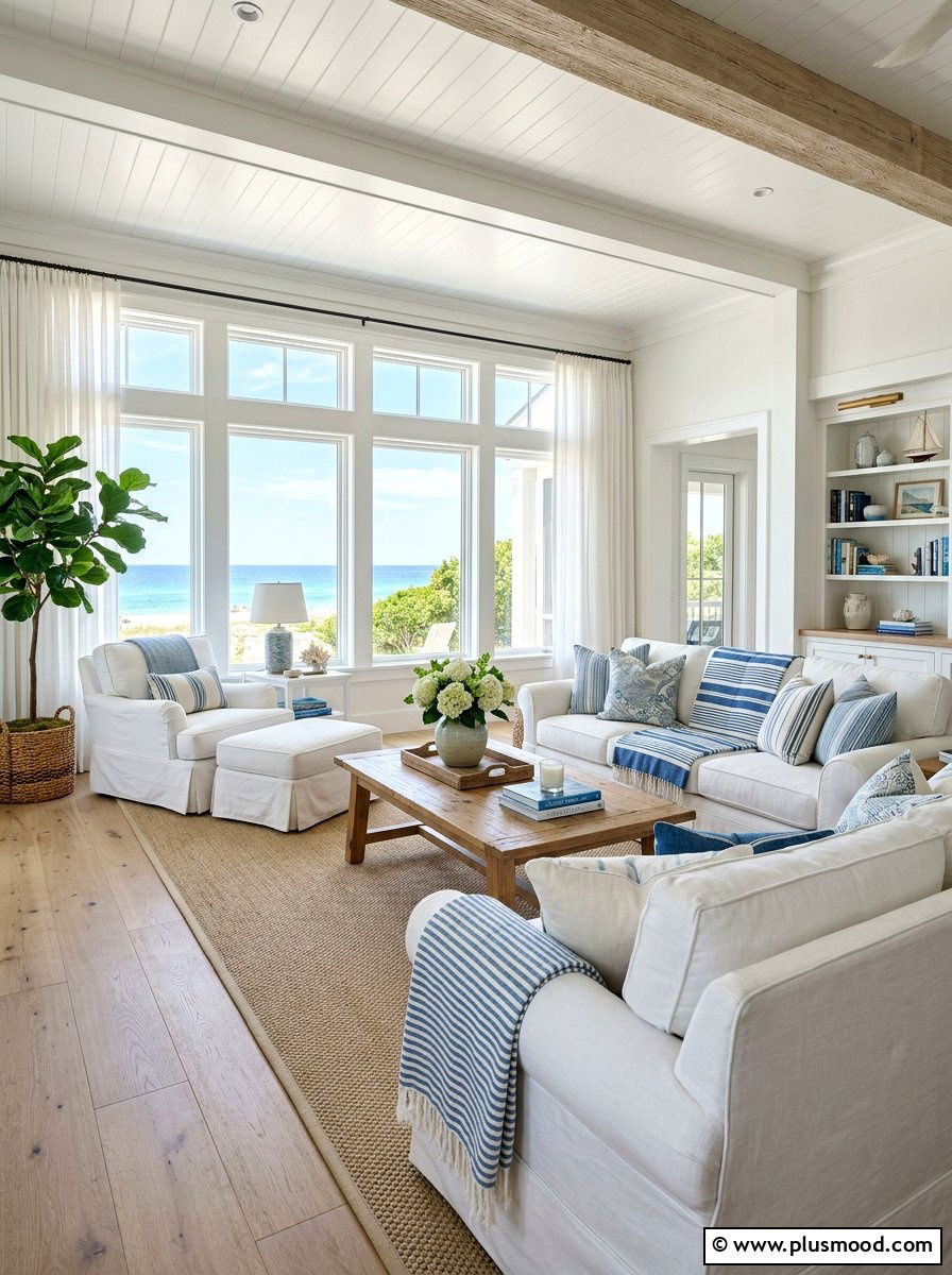 White Slipcovered Living Room - 25 summer nautical decor ideas for living room