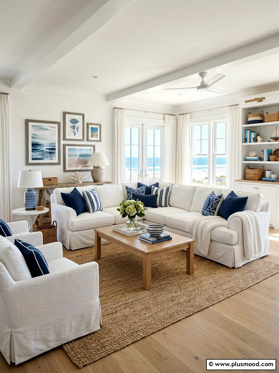 White Slipcovered Living Room - 25 summer beach house decor ideas