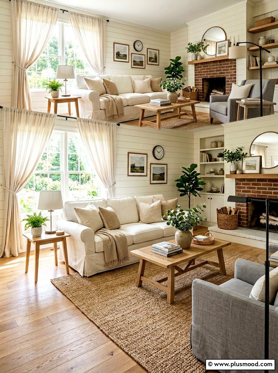 White Slipcovered Sofa - 25 farmhouse summer living room ideas