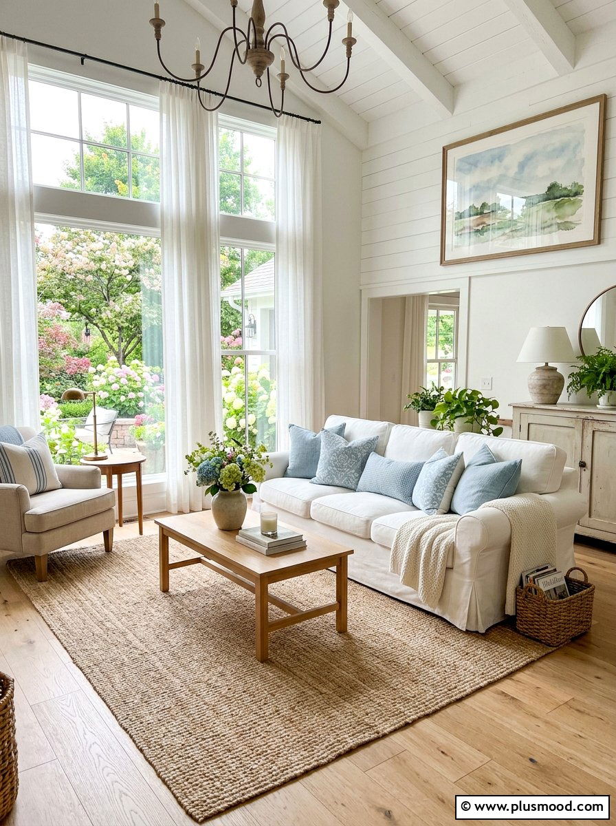 White Slipcovered Sofa - 25 summer cottage living room ideas
