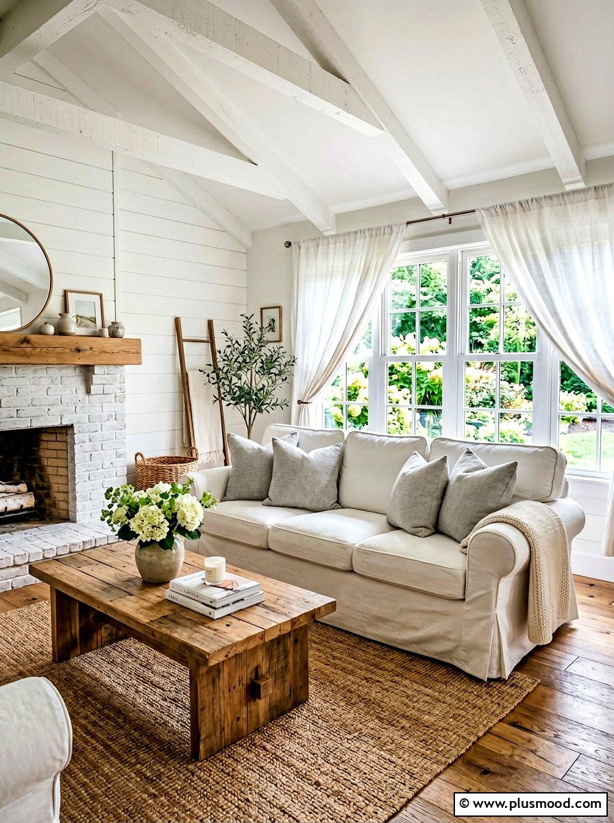 White Slipcovered Sofa - 25 summer farmhouse decor ideas
