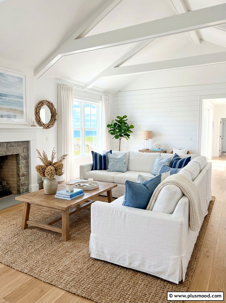 White Slipcovered Sofa - 25 coastal summer living room ideas