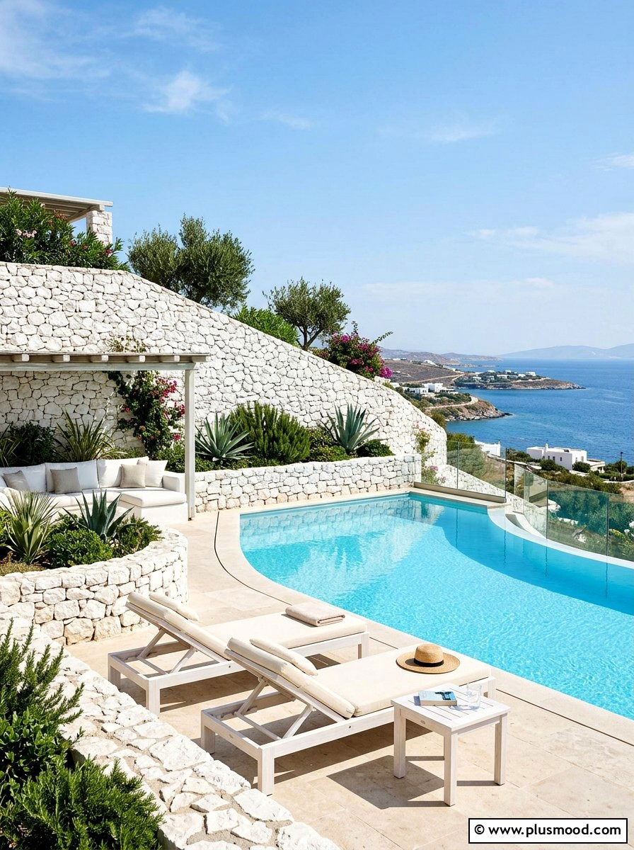 White Stone Wall Pool Landscape - 25 pool landscaping ideas with stone walls