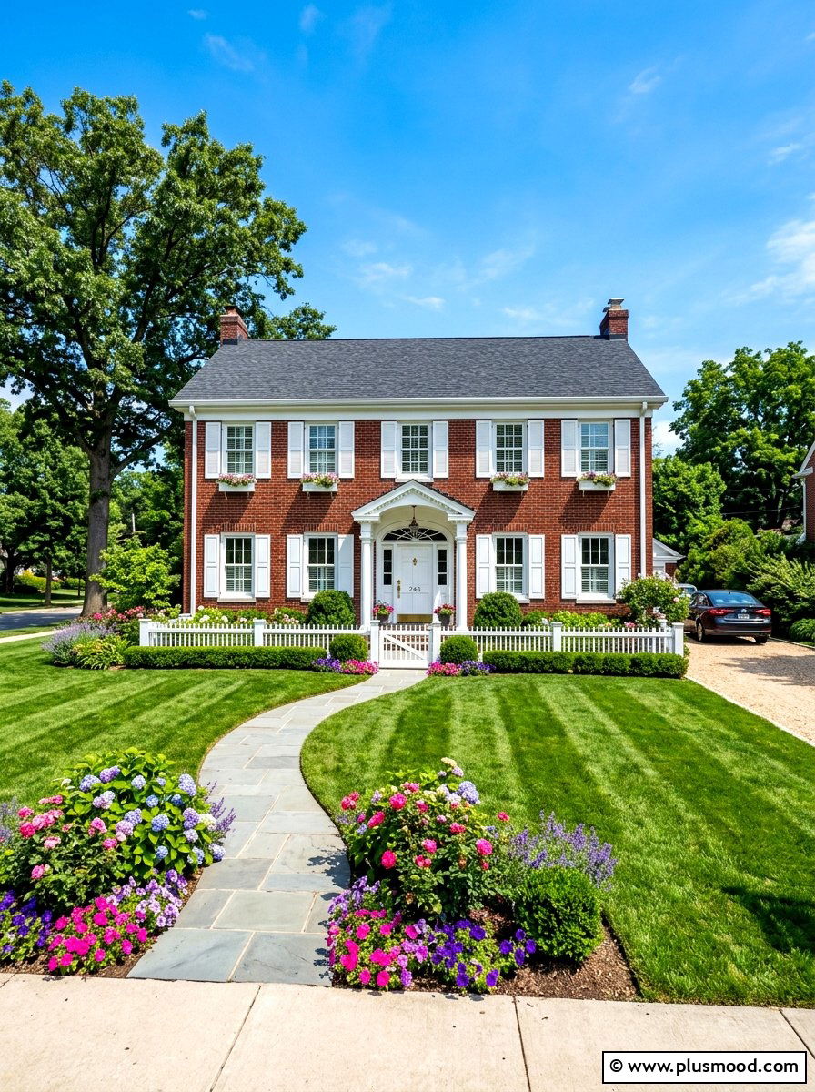 White Trim Brick House - 25 summer brick house curb appeal ideas